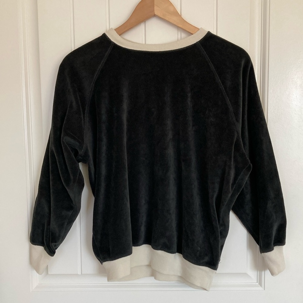 THE GREAT. Black Cream Velour Varsity Sweatshirt Top Womens Size Small 1